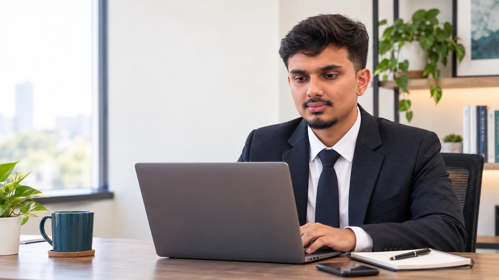 Ananta Sharma reviewing a small business lead intake workflow in a natural office